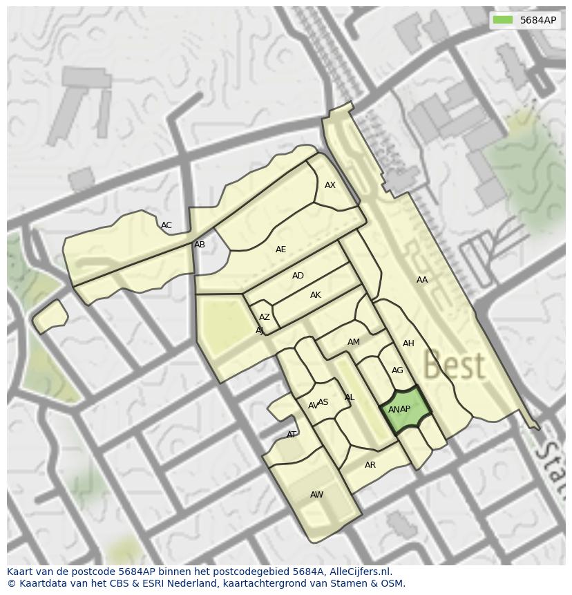 Afbeelding van het postcodegebied 5684 AP op de kaart.
