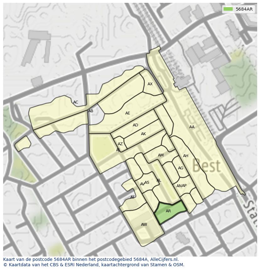Afbeelding van het postcodegebied 5684 AR op de kaart.