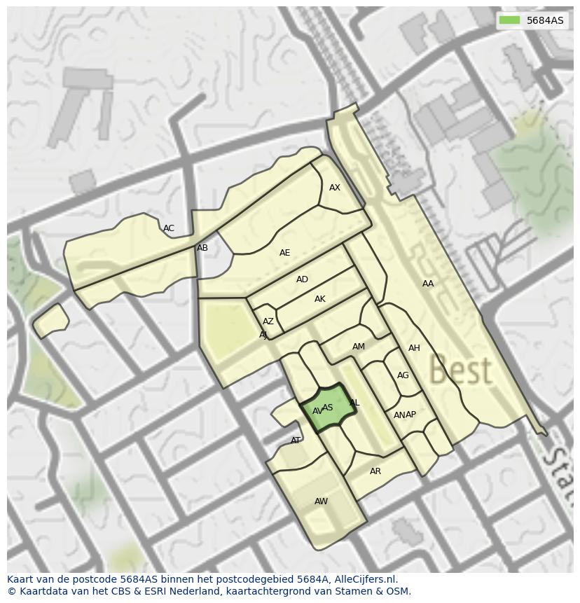 Afbeelding van het postcodegebied 5684 AS op de kaart.