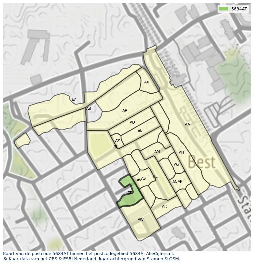 Afbeelding van het postcodegebied 5684 AT op de kaart.