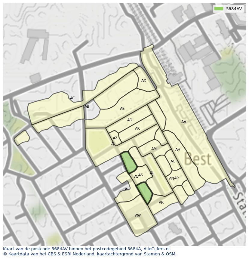 Afbeelding van het postcodegebied 5684 AV op de kaart.