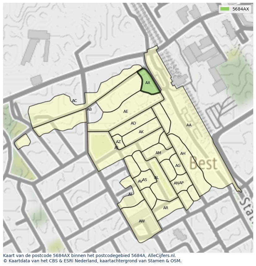 Afbeelding van het postcodegebied 5684 AX op de kaart.
