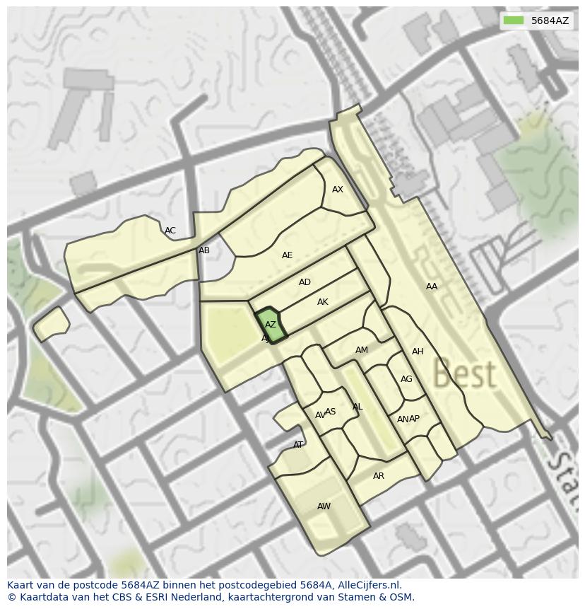 Afbeelding van het postcodegebied 5684 AZ op de kaart.