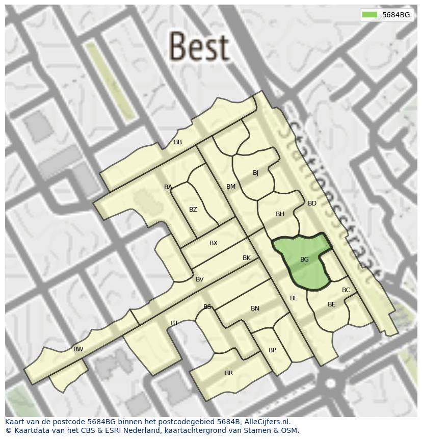 Afbeelding van het postcodegebied 5684 BG op de kaart.
