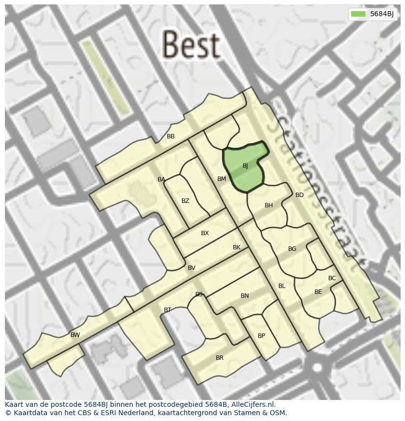 Afbeelding van het postcodegebied 5684 BJ op de kaart.