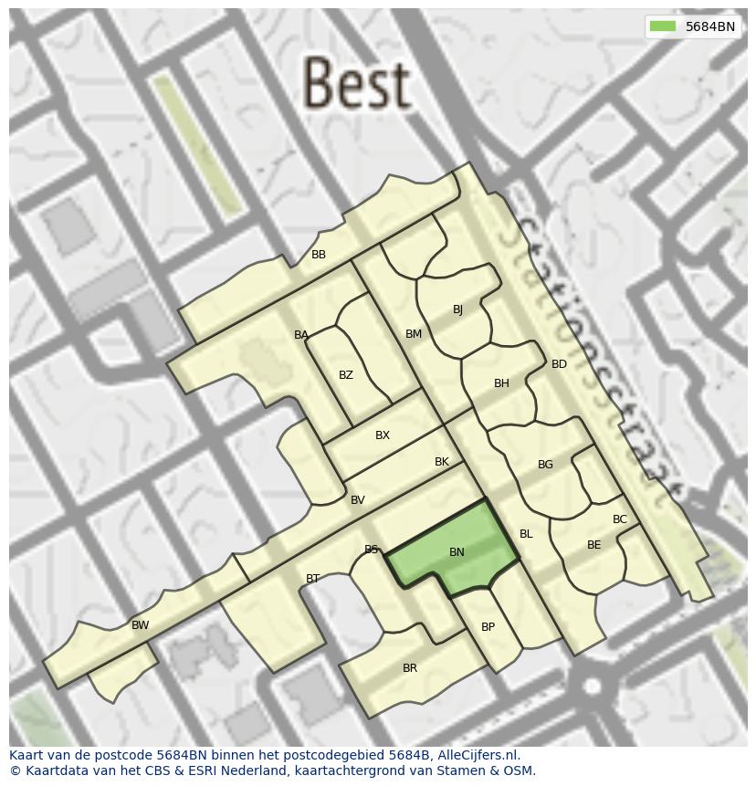 Afbeelding van het postcodegebied 5684 BN op de kaart.