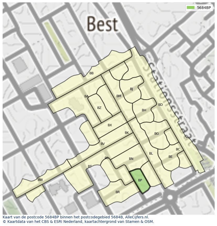Afbeelding van het postcodegebied 5684 BP op de kaart.