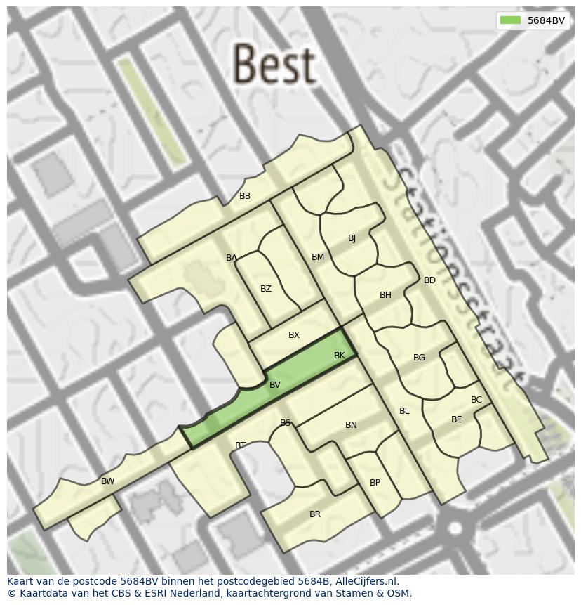 Afbeelding van het postcodegebied 5684 BV op de kaart.