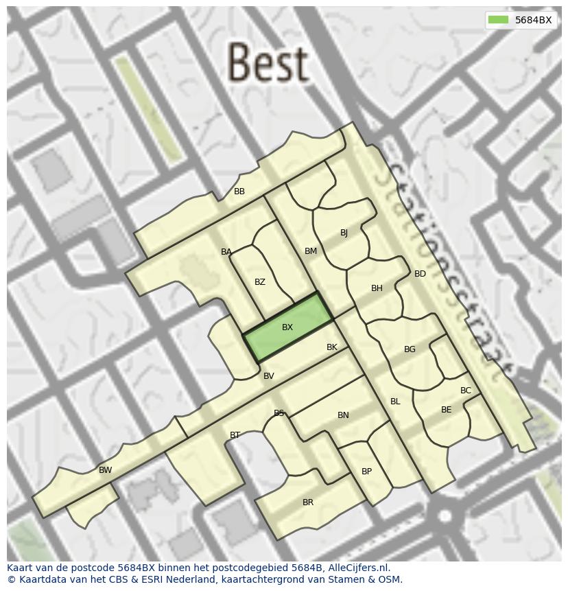 Afbeelding van het postcodegebied 5684 BX op de kaart.