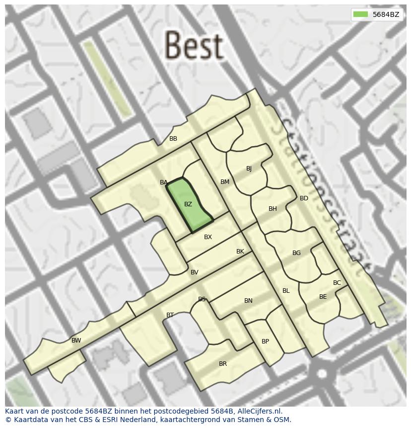 Afbeelding van het postcodegebied 5684 BZ op de kaart.
