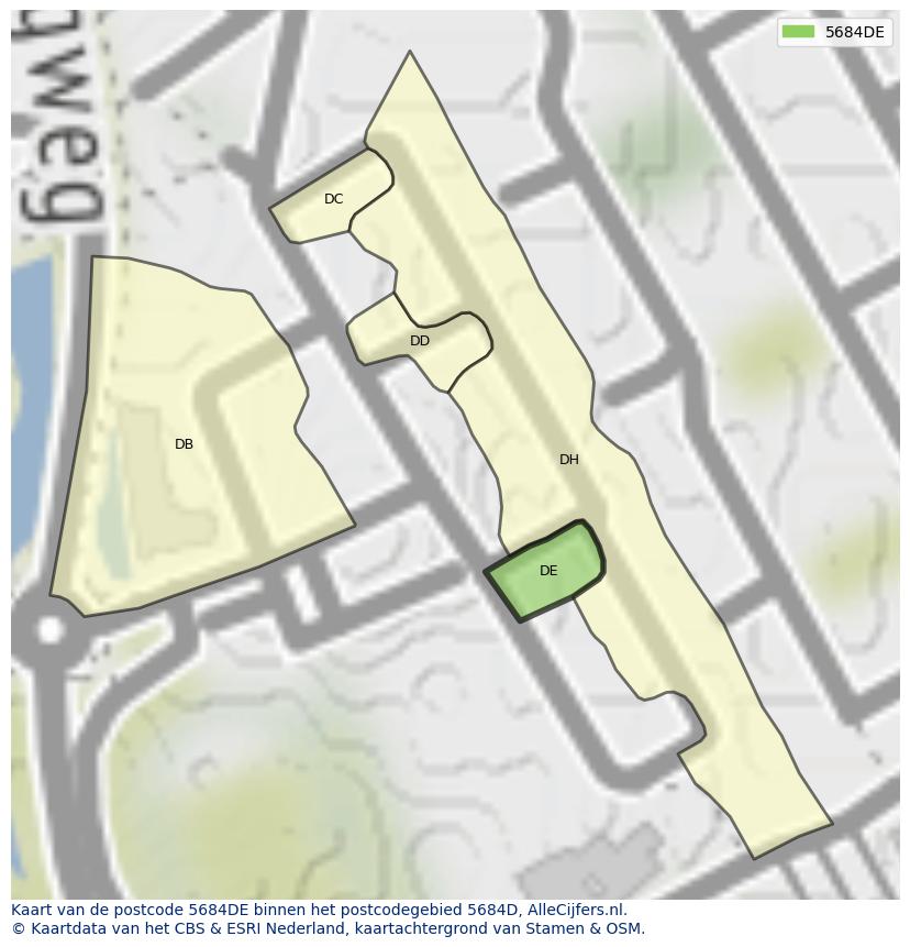 Afbeelding van het postcodegebied 5684 DE op de kaart.