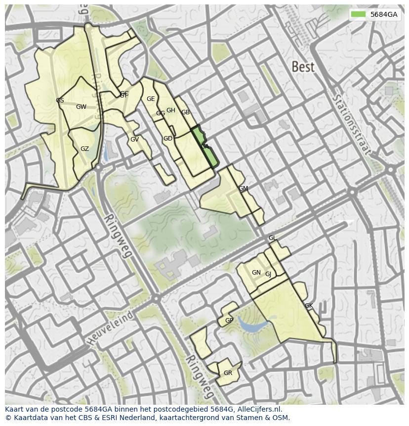 Afbeelding van het postcodegebied 5684 GA op de kaart.