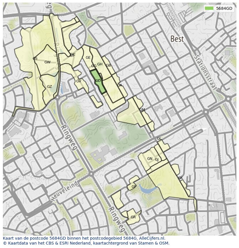 Afbeelding van het postcodegebied 5684 GD op de kaart.