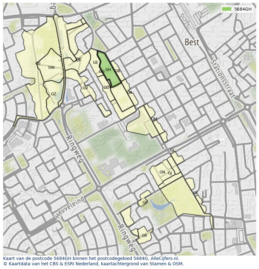 Afbeelding van het postcodegebied 5684 GH op de kaart.