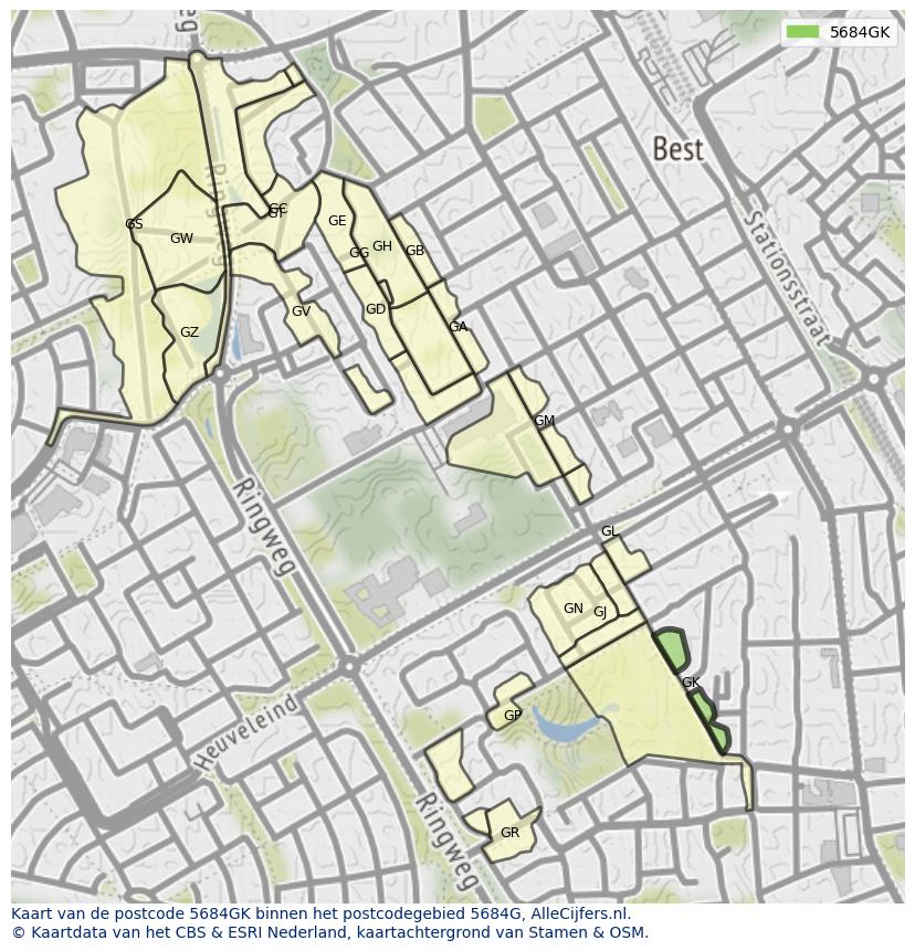 Afbeelding van het postcodegebied 5684 GK op de kaart.