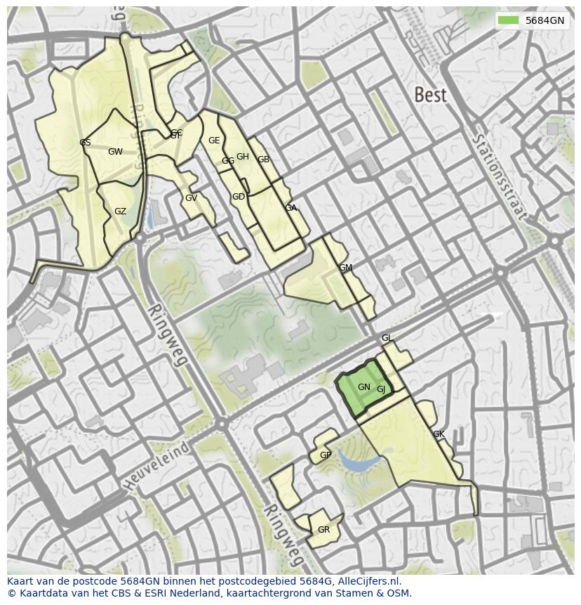 Afbeelding van het postcodegebied 5684 GN op de kaart.