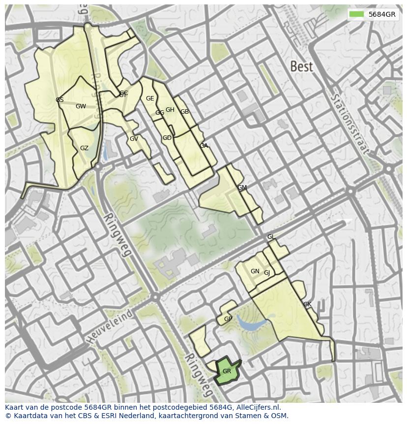 Afbeelding van het postcodegebied 5684 GR op de kaart.