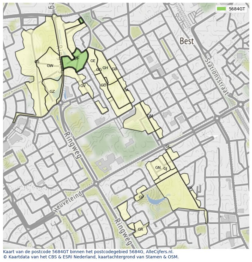 Afbeelding van het postcodegebied 5684 GT op de kaart.
