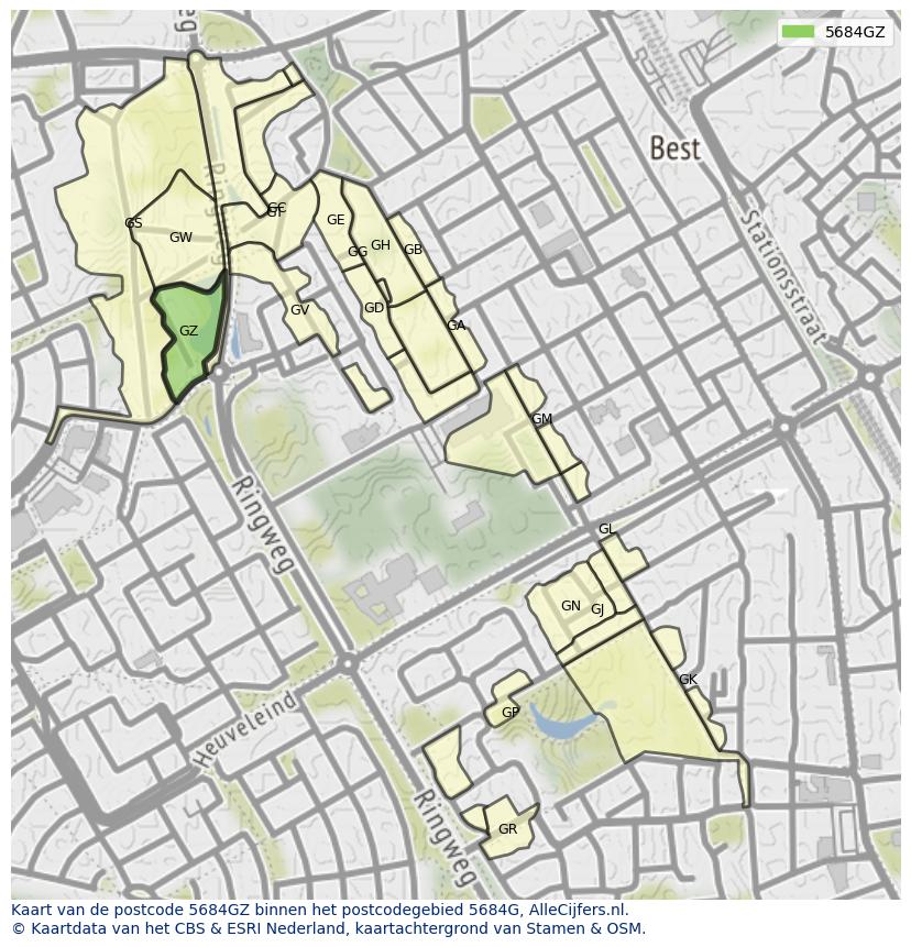 Afbeelding van het postcodegebied 5684 GZ op de kaart.