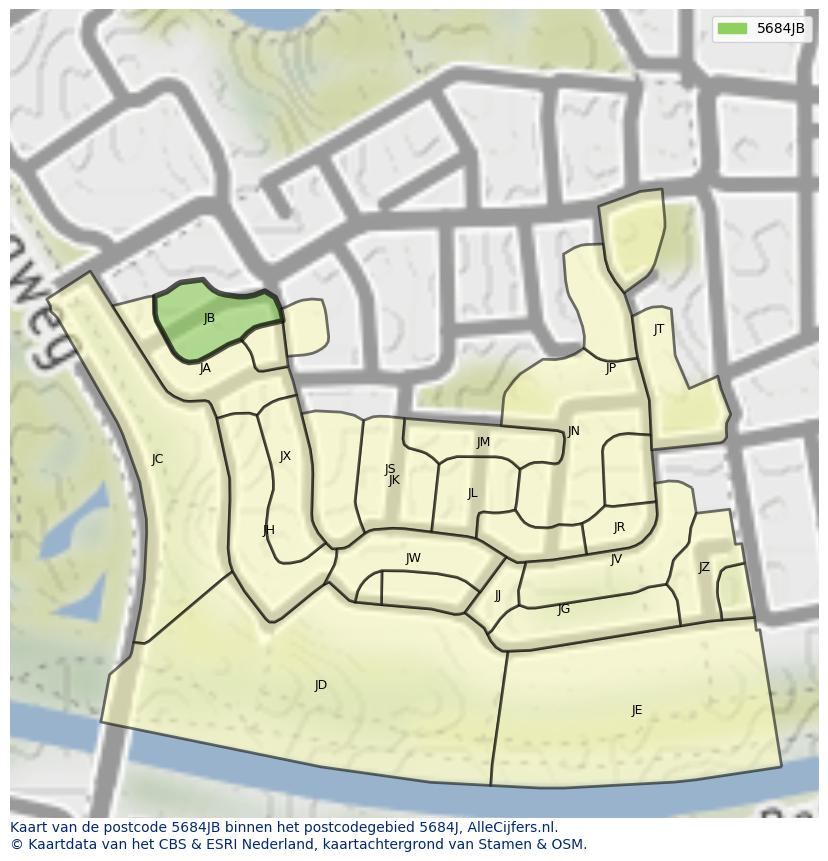 Afbeelding van het postcodegebied 5684 JB op de kaart.