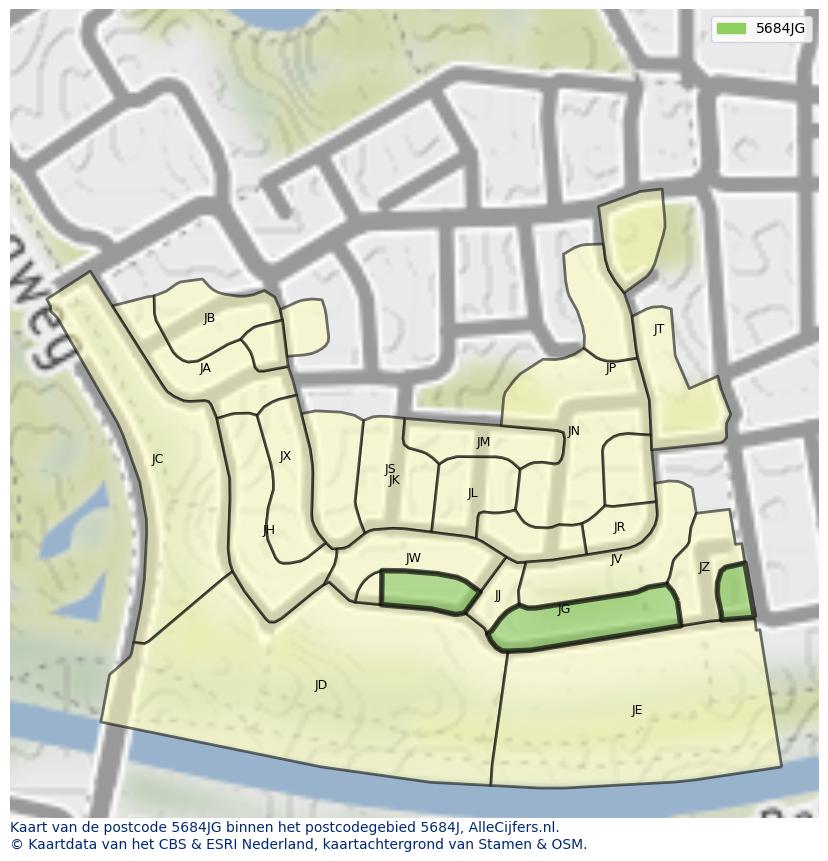 Afbeelding van het postcodegebied 5684 JG op de kaart.
