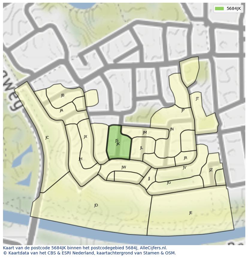 Afbeelding van het postcodegebied 5684 JK op de kaart.