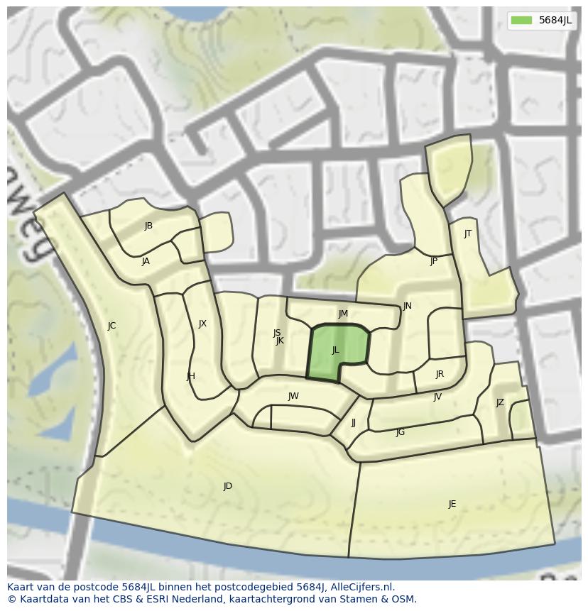 Afbeelding van het postcodegebied 5684 JL op de kaart.
