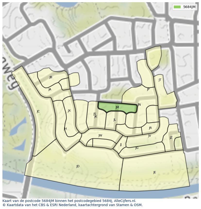 Afbeelding van het postcodegebied 5684 JM op de kaart.
