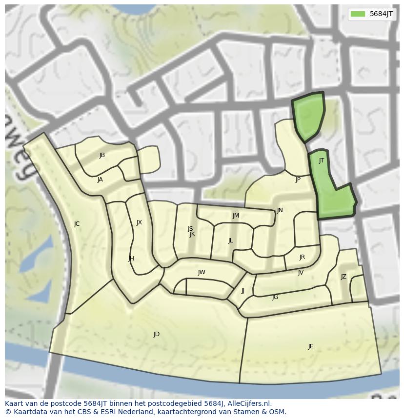 Afbeelding van het postcodegebied 5684 JT op de kaart.