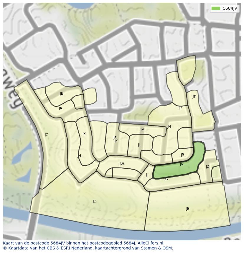 Afbeelding van het postcodegebied 5684 JV op de kaart.