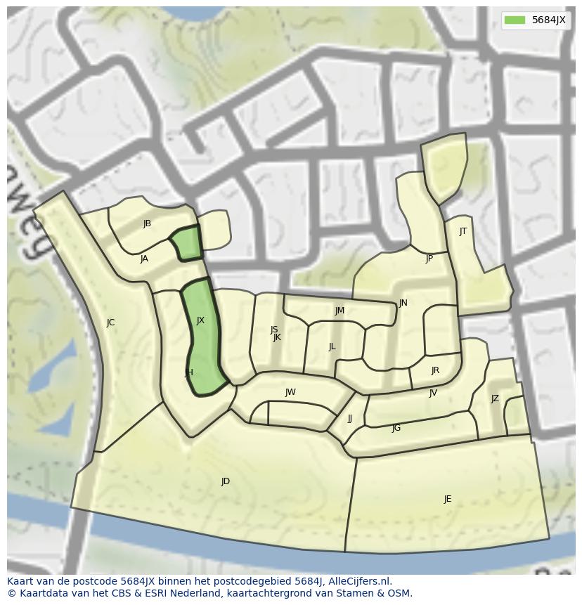 Afbeelding van het postcodegebied 5684 JX op de kaart.