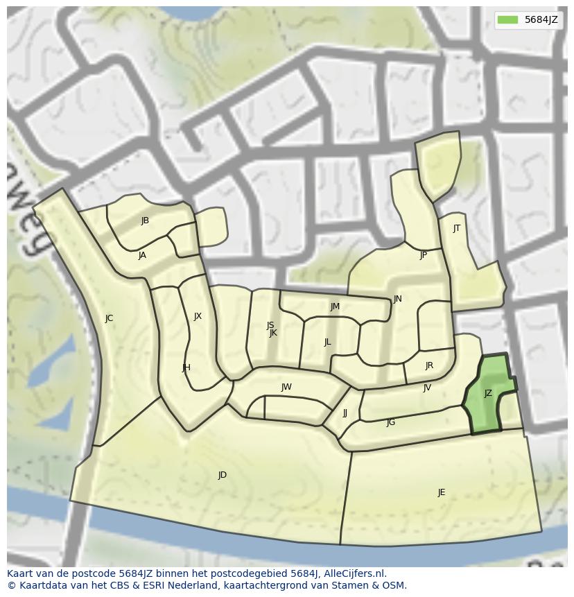 Afbeelding van het postcodegebied 5684 JZ op de kaart.