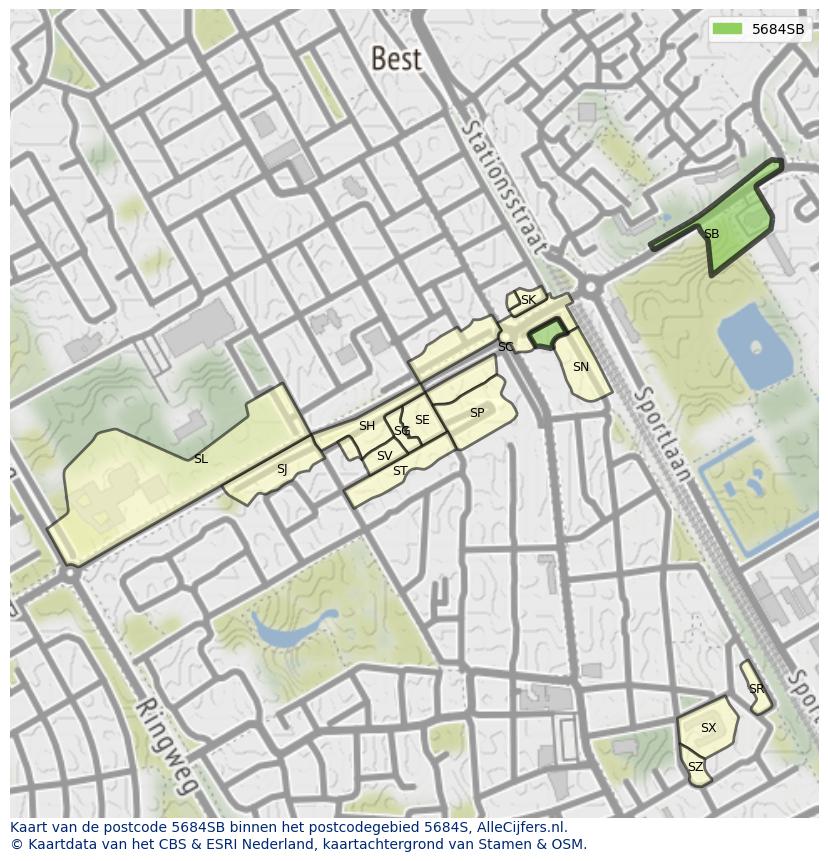Afbeelding van het postcodegebied 5684 SB op de kaart.