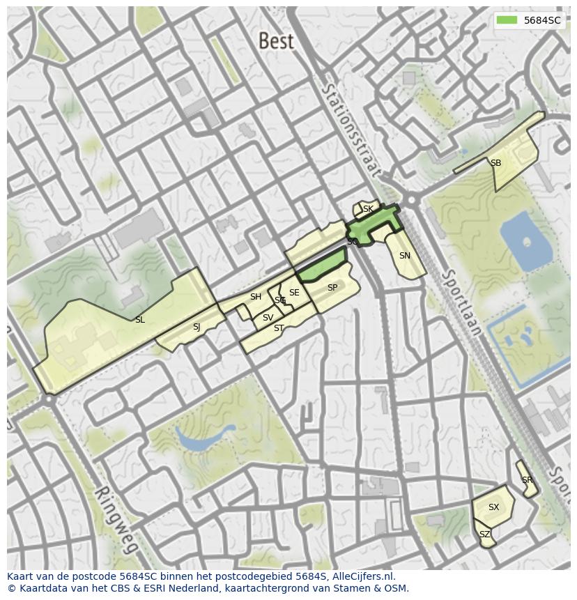 Afbeelding van het postcodegebied 5684 SC op de kaart.
