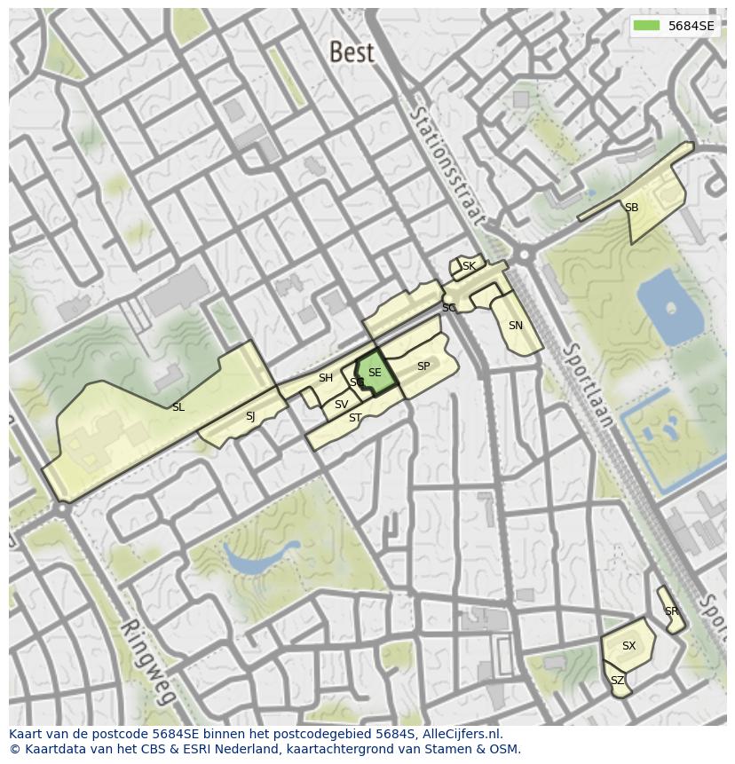 Afbeelding van het postcodegebied 5684 SE op de kaart.