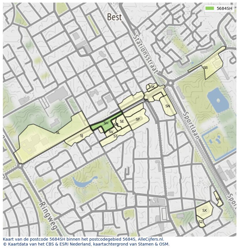 Afbeelding van het postcodegebied 5684 SH op de kaart.