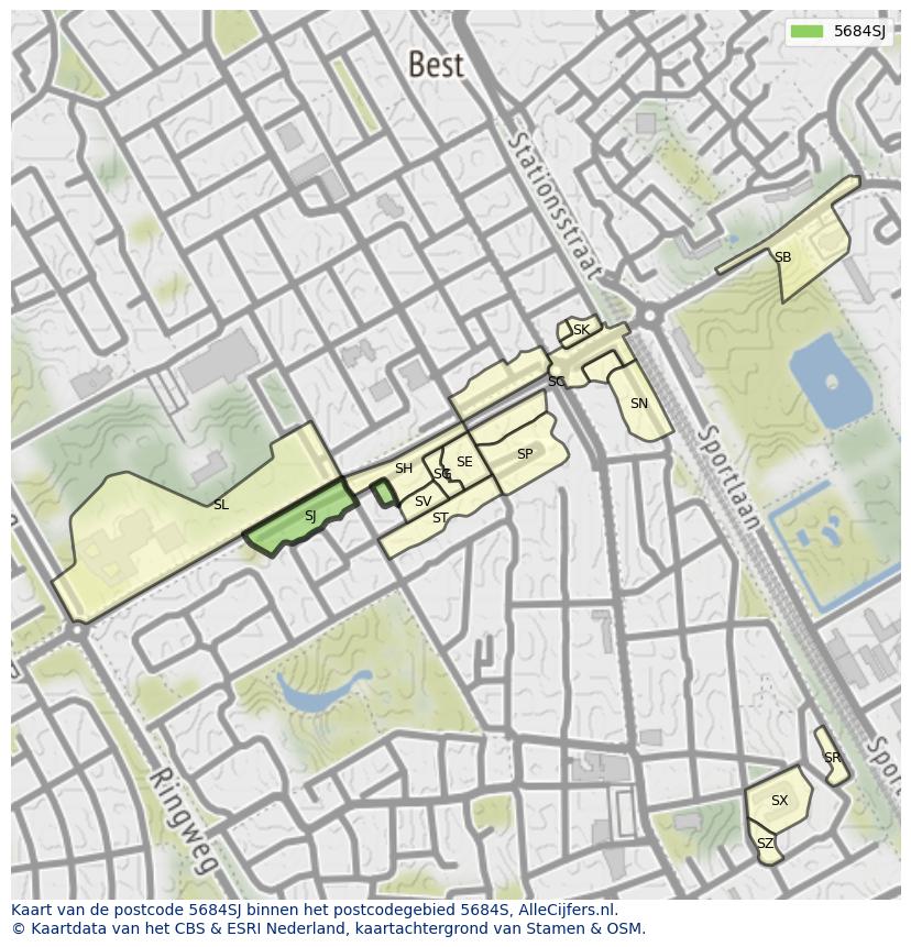 Afbeelding van het postcodegebied 5684 SJ op de kaart.