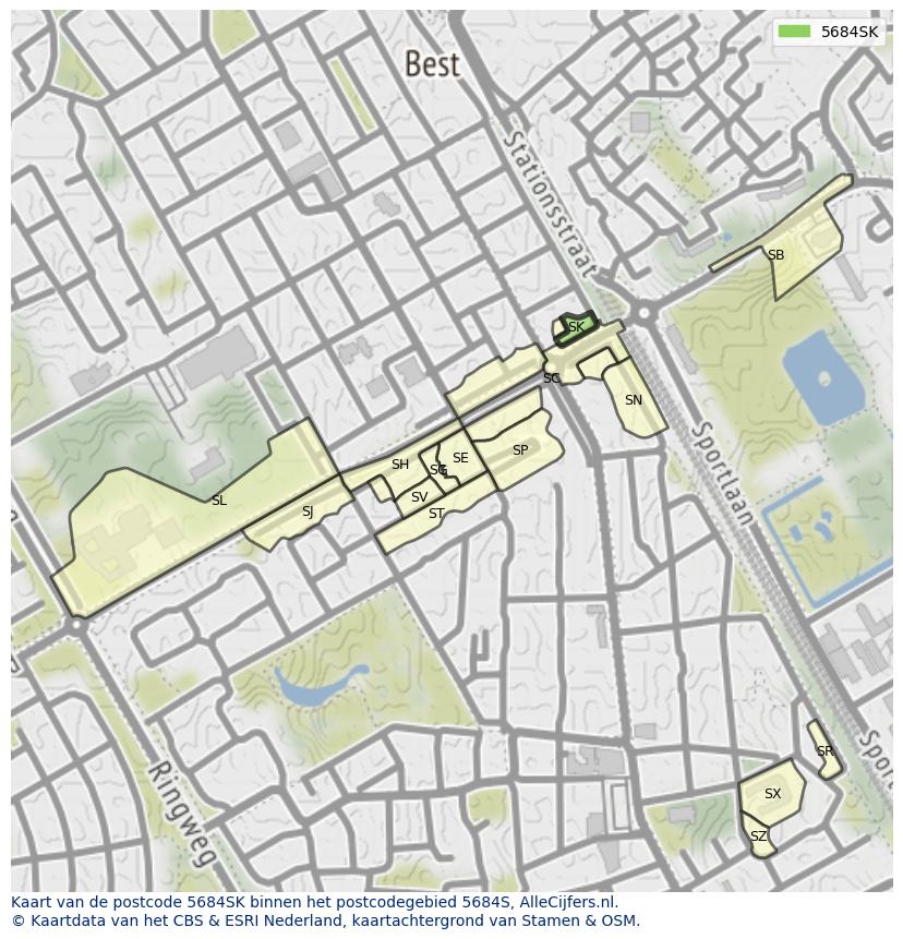 Afbeelding van het postcodegebied 5684 SK op de kaart.