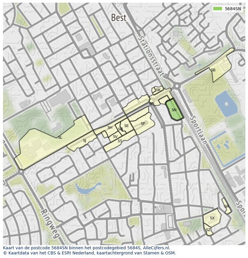 Afbeelding van het postcodegebied 5684 SN op de kaart.