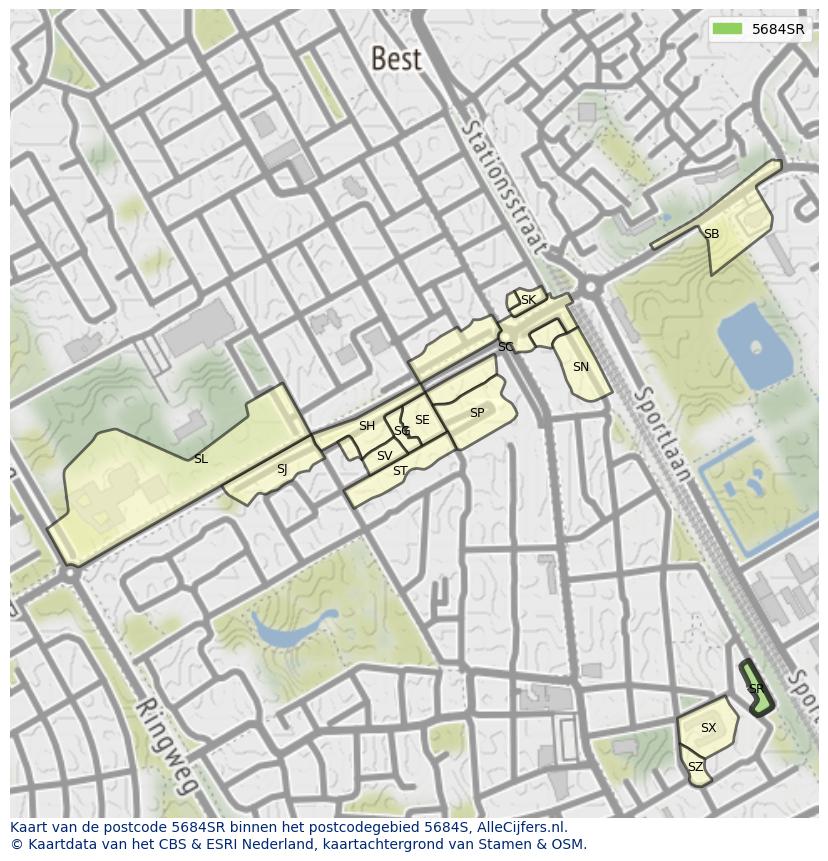 Afbeelding van het postcodegebied 5684 SR op de kaart.