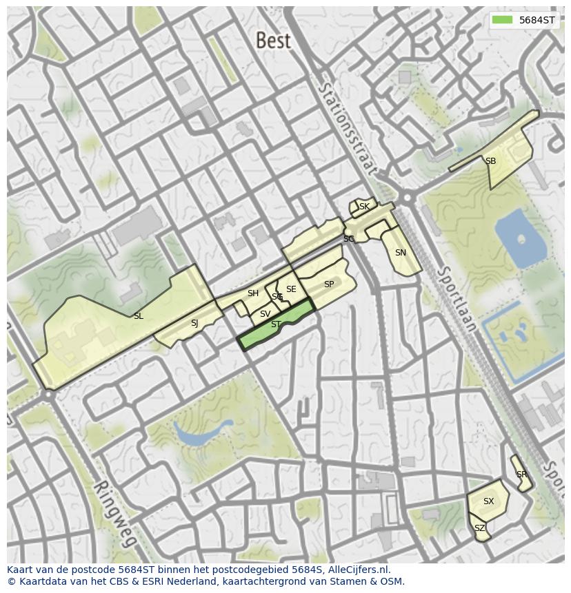 Afbeelding van het postcodegebied 5684 ST op de kaart.