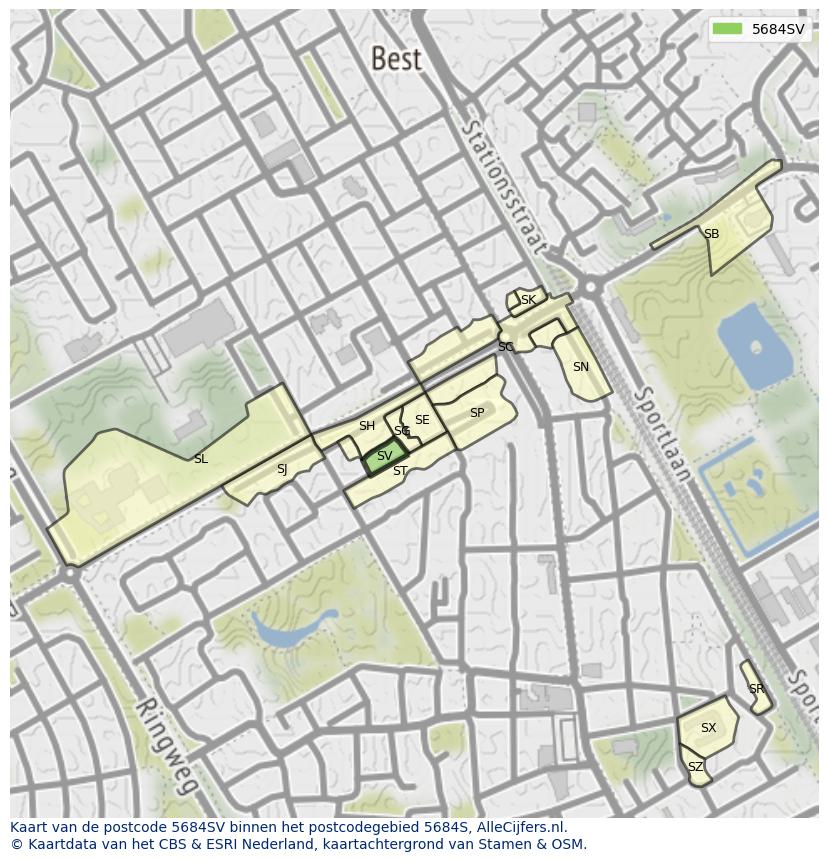 Afbeelding van het postcodegebied 5684 SV op de kaart.
