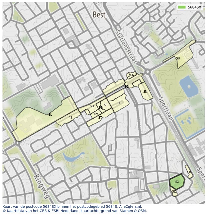 Afbeelding van het postcodegebied 5684 SX op de kaart.