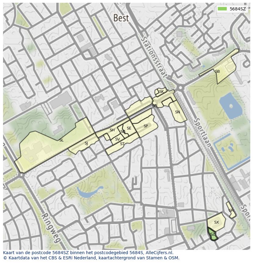 Afbeelding van het postcodegebied 5684 SZ op de kaart.
