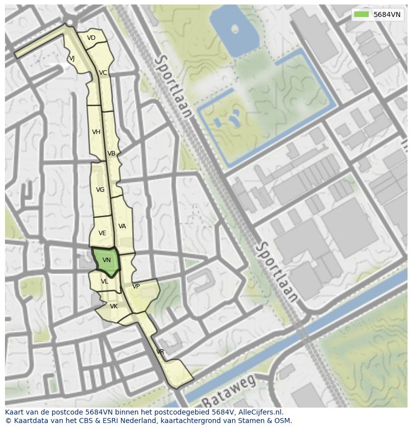 Afbeelding van het postcodegebied 5684 VN op de kaart.