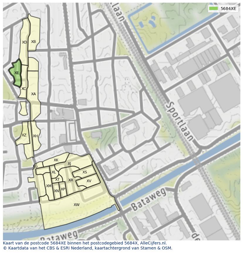 Afbeelding van het postcodegebied 5684 XE op de kaart.