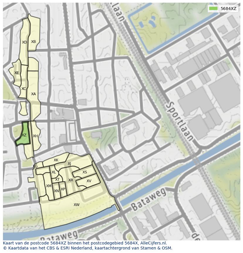 Afbeelding van het postcodegebied 5684 XZ op de kaart.