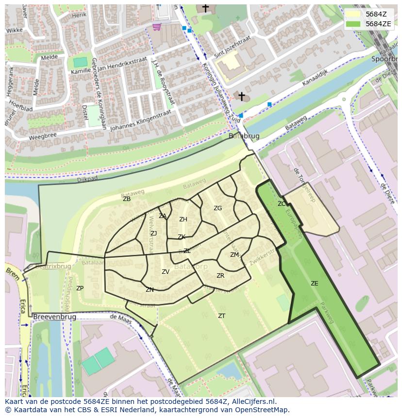 Afbeelding van het postcodegebied 5684 ZE op de kaart.
