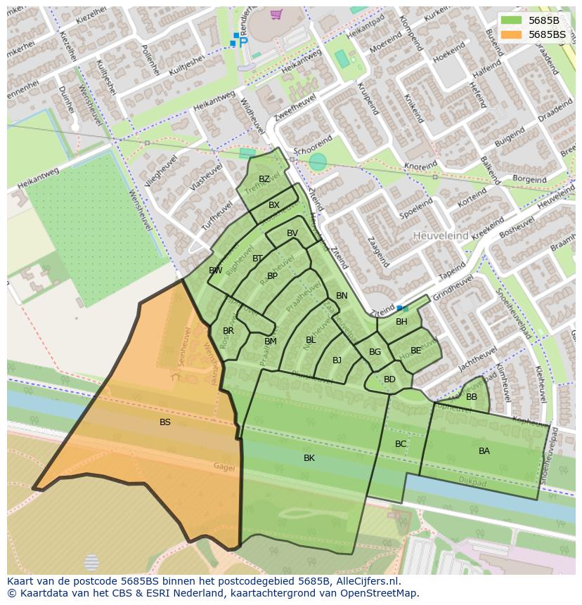 Afbeelding van het postcodegebied 5685 BS op de kaart.