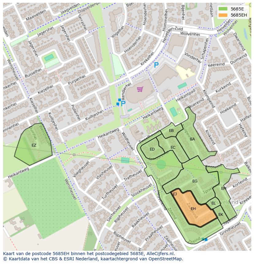 Afbeelding van het postcodegebied 5685 EH op de kaart.